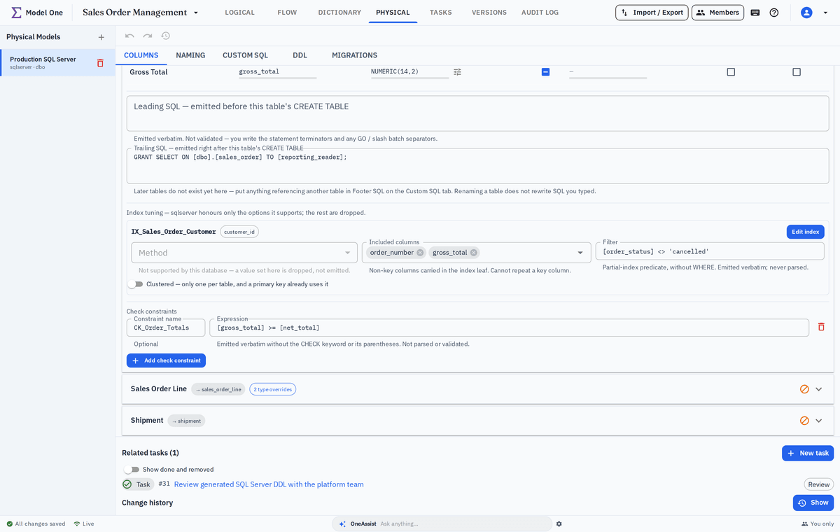 Index tuning and check constraint fields for a demo table
